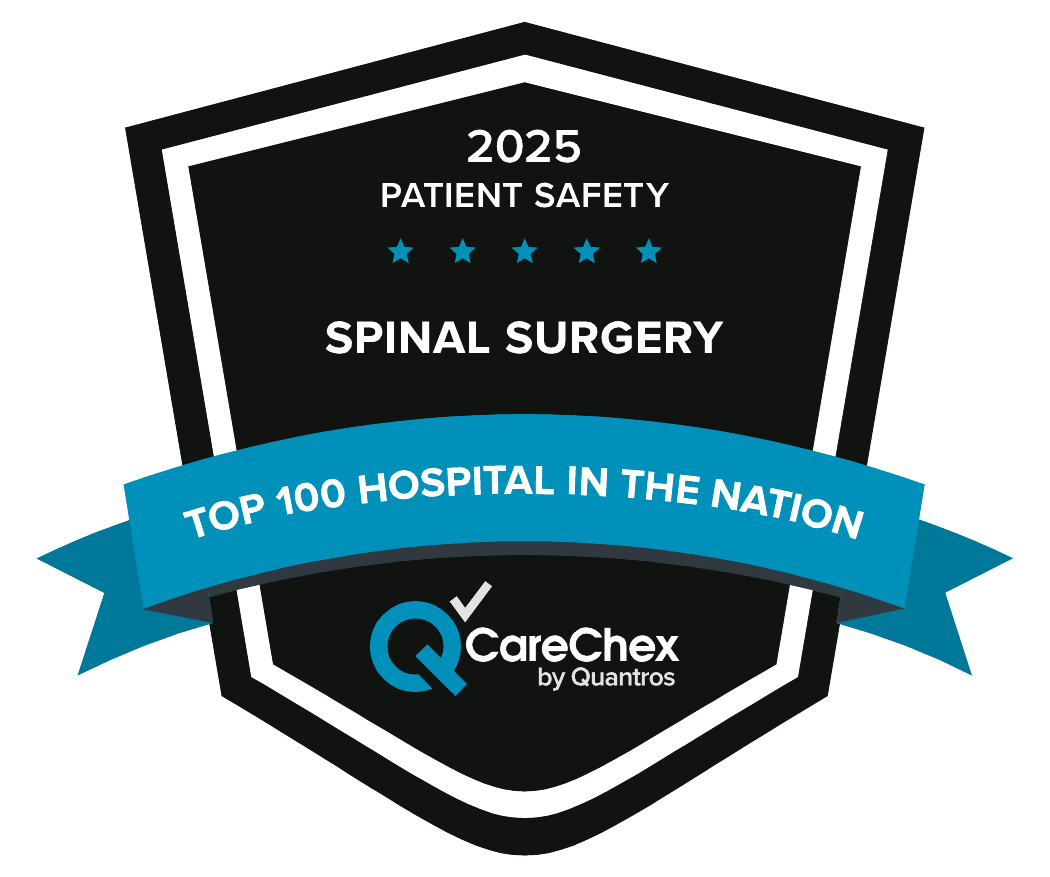 2025 CareChex Patient Safety Award Spinal surgery Top 100 Hospital in the Nation award logo