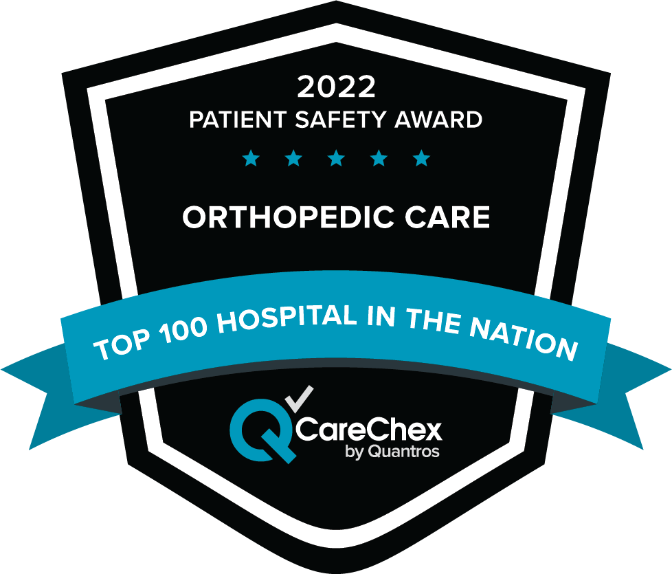 2022 CareChex Patient Safety Award Orthopedic Care Top 100 Hospital in the Nation award logo