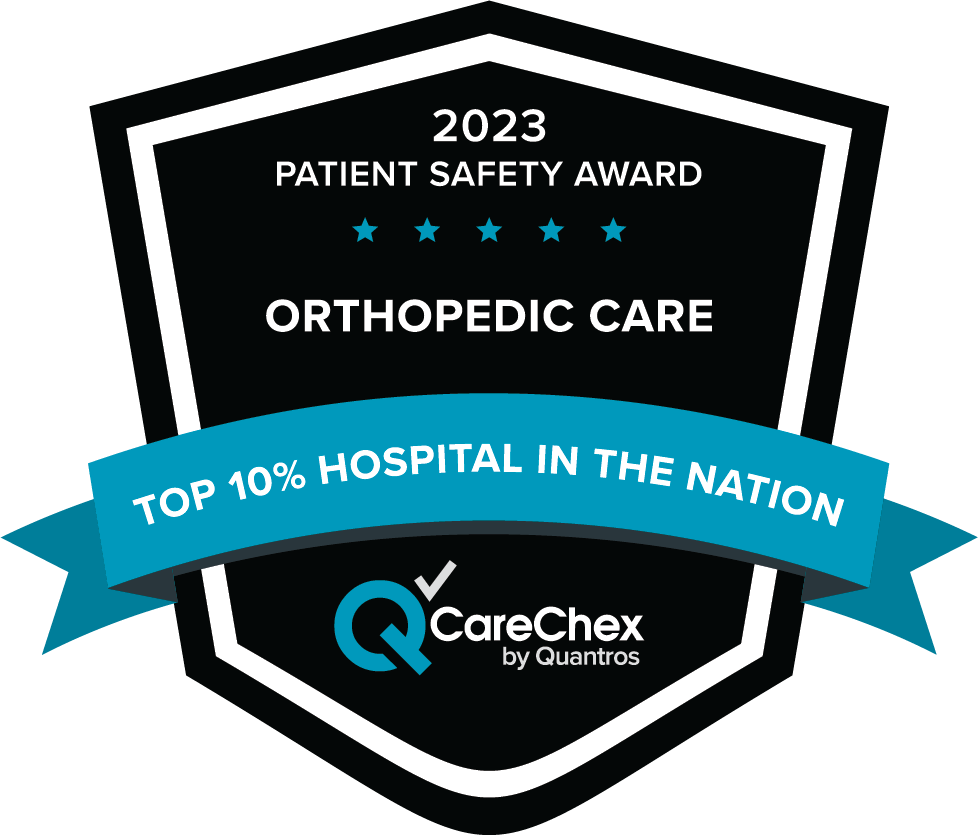 2023 CareChex Patient Safety Award Orthopedic Care Top 10% Hospital in the Nation award logo